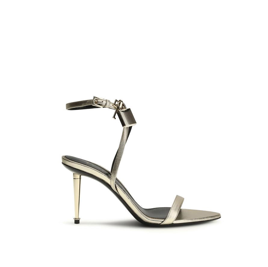 Tom Ford Padlock Pointy Naked Leather Stiletto Heel Sandals - Gold