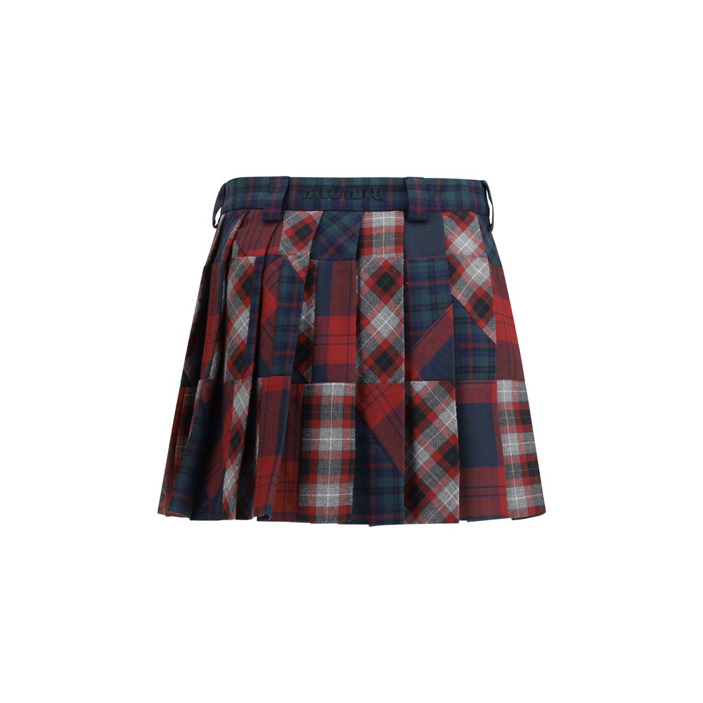 Miu Miu Checkered Virgin Wool Mini Skirt