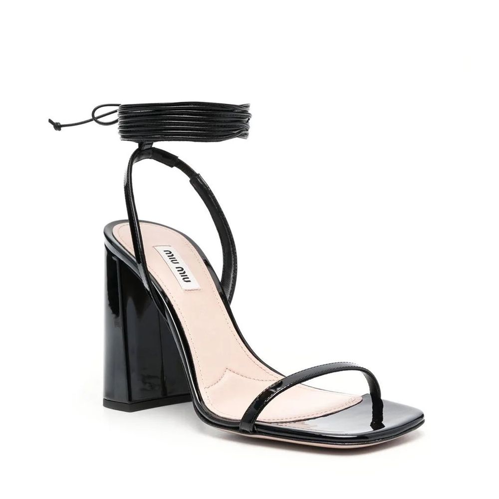 Miu Miu Leather Block Heeled Sandals - Black