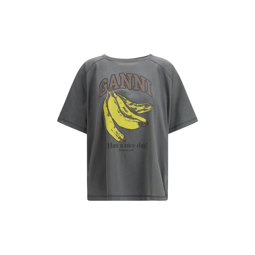 Ganni Banana Graphic  Cotton T-Shirt - Gray/Grey