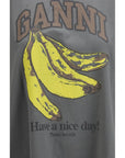 Ganni Banana Graphic  Cotton T-Shirt - Gray/Grey