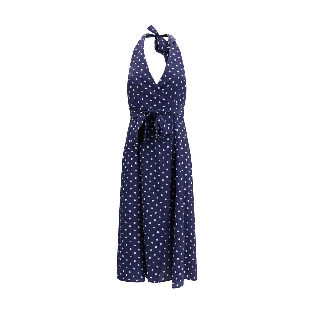 P.A.R.O.S.H. Polka Dot Halter Neck MIDI Dress - Blue