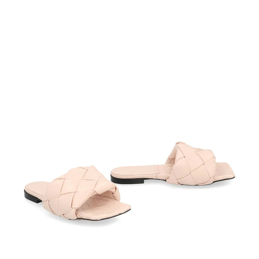 Bottega Veneta Pastel Pink Leather Flat Sandals