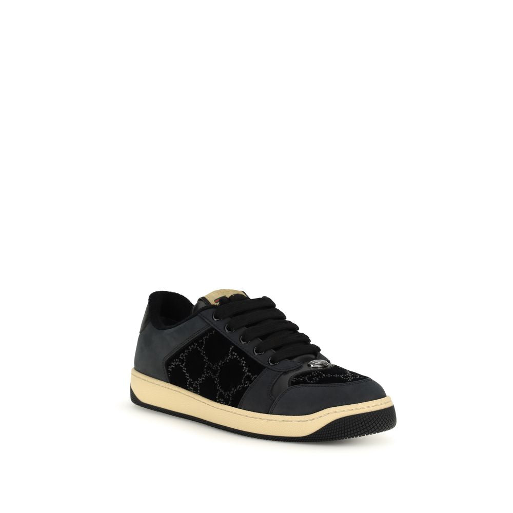Gucci Velvet GG Crystal Screener Leather Sneakers