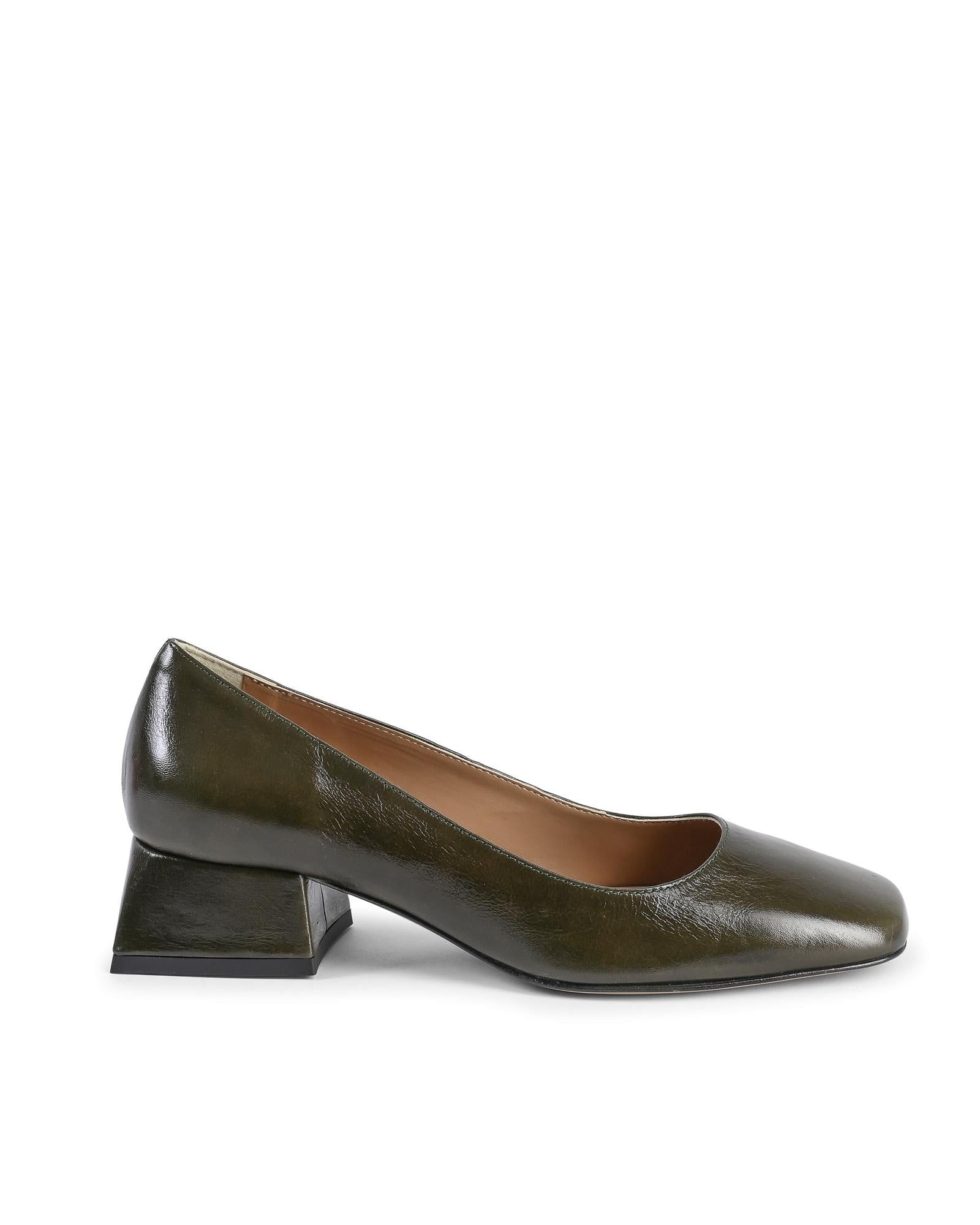 19V69 Italia Forest Green Leather Heeled Pumps