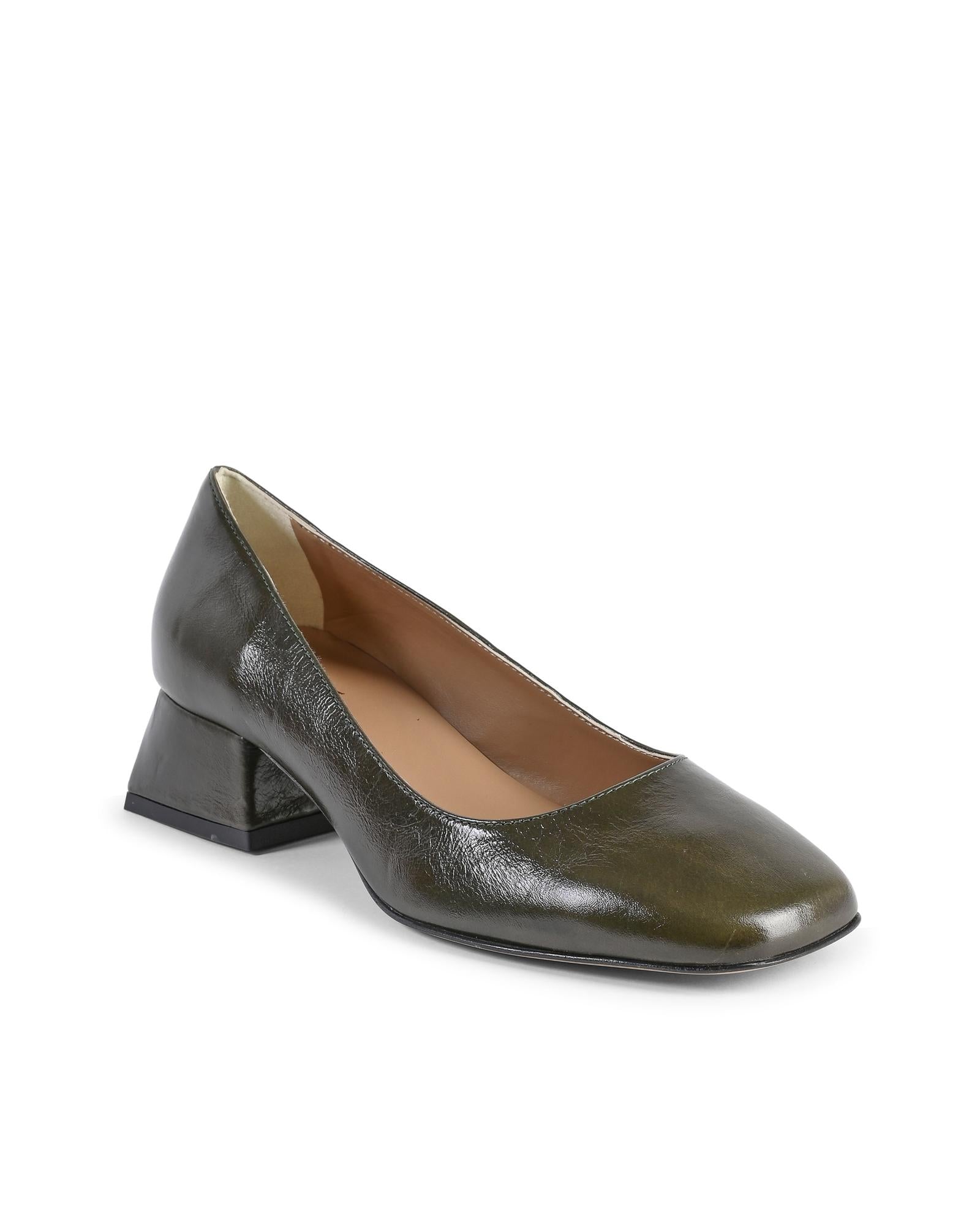 19V69 Italia Forest Green Leather Heeled Pumps