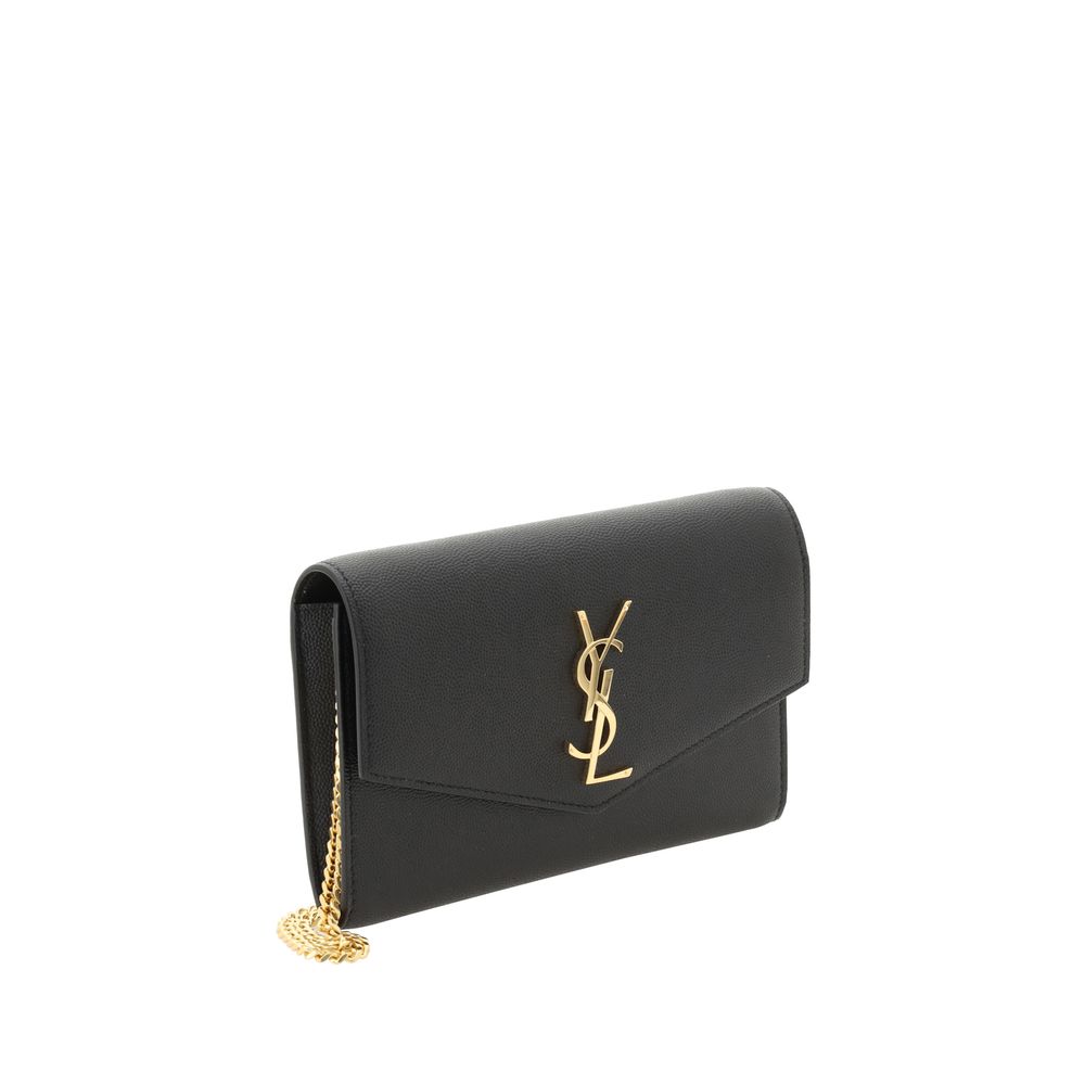 Saint Laurent Black Leather Chain Strap Wallet