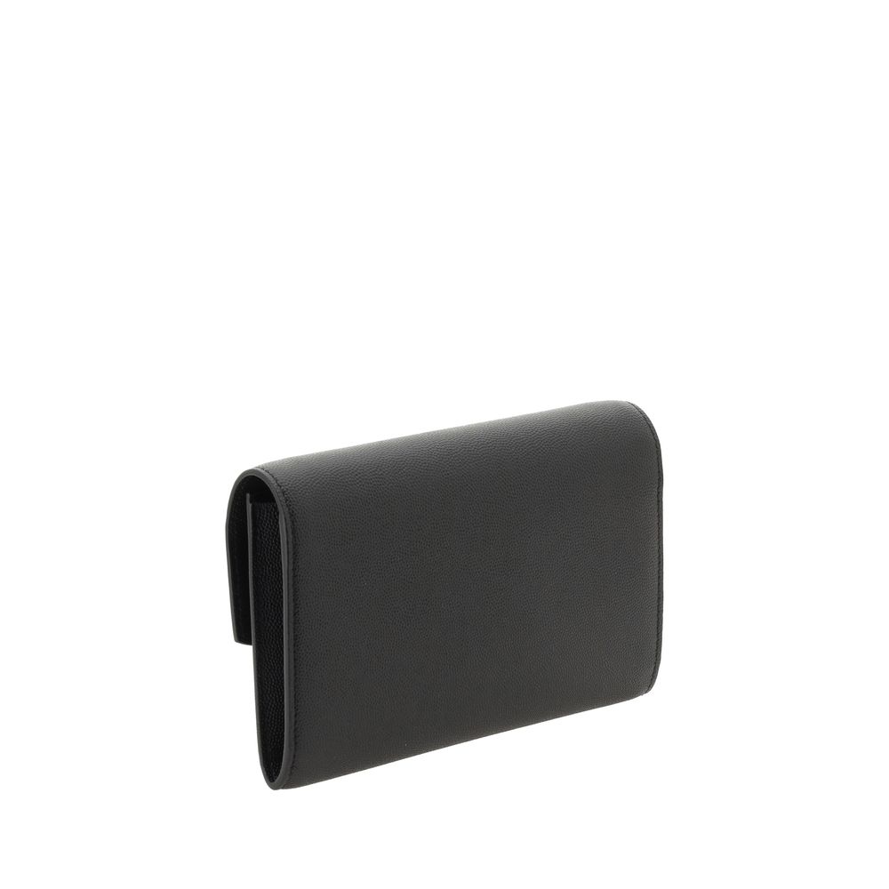 Saint Laurent Black Leather Chain Strap Wallet