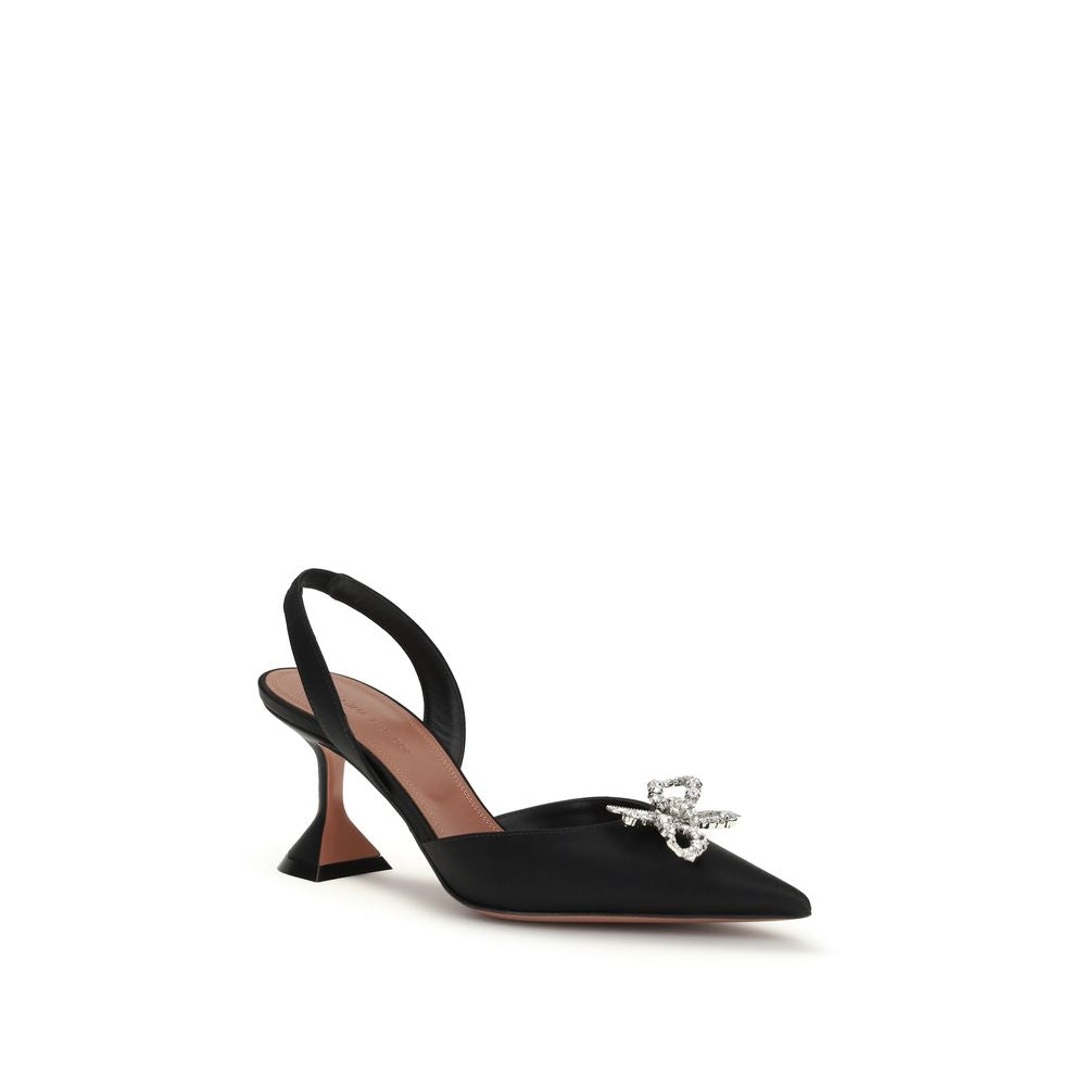 Amina Muaddi Rosie Silk Slingback Heels - Black