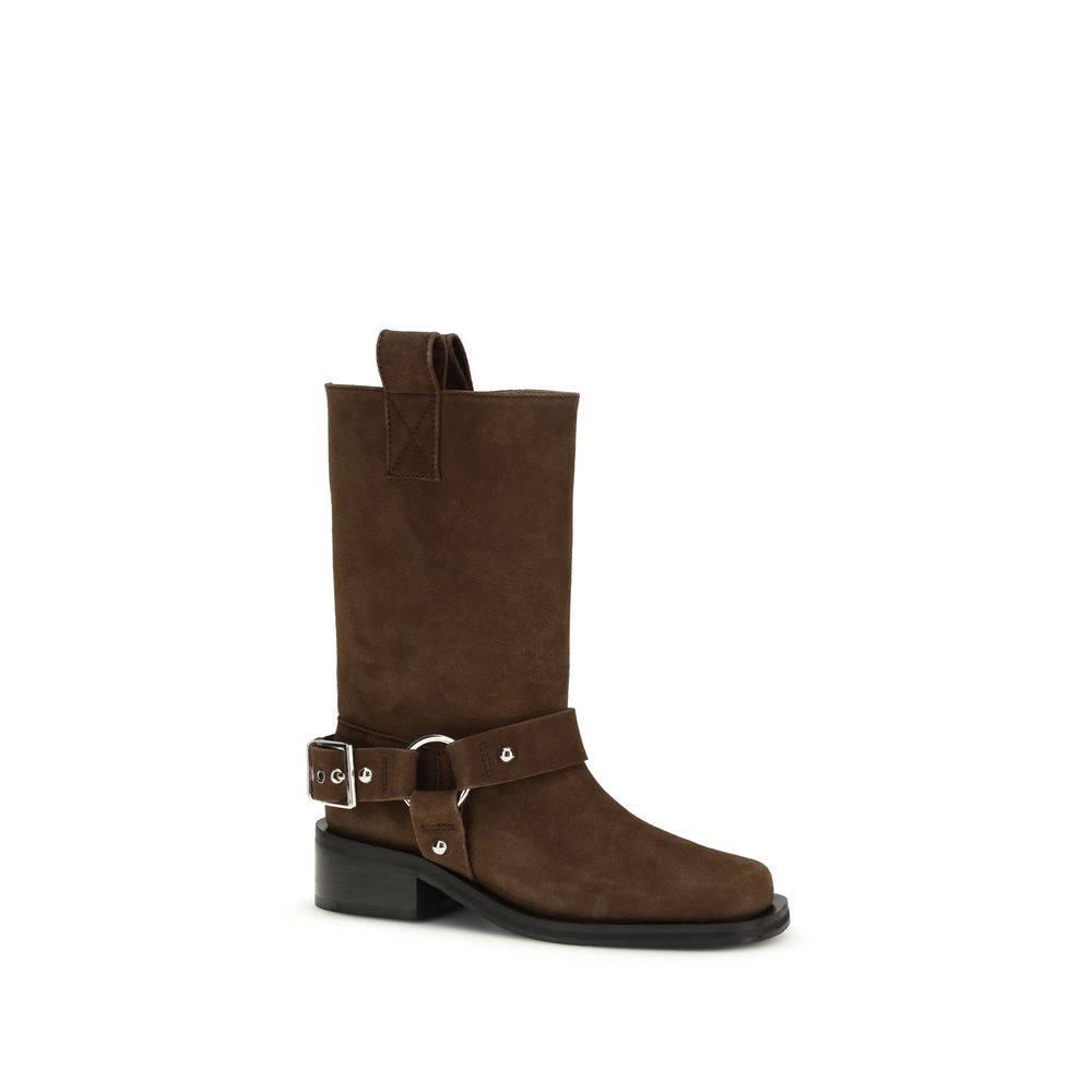 Ganni Suede Leather Biker Ankle Boots - Brown