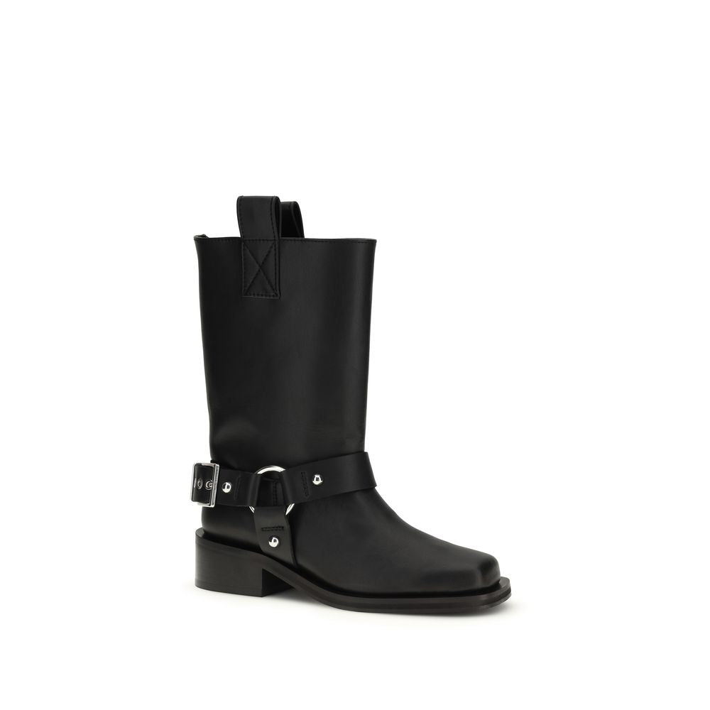 Ganni Leather Biker Boots - Black
