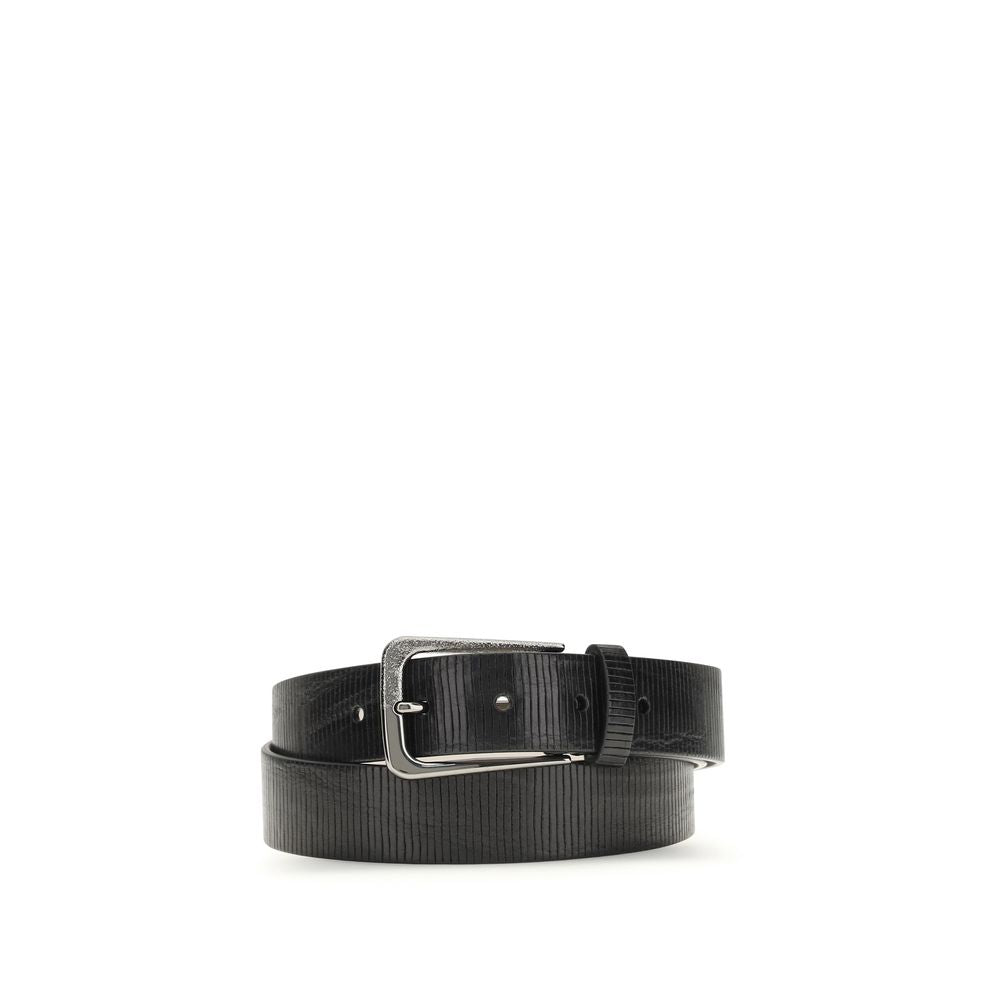 Brunello Cucinelli Black Leather Square Buckle Belt