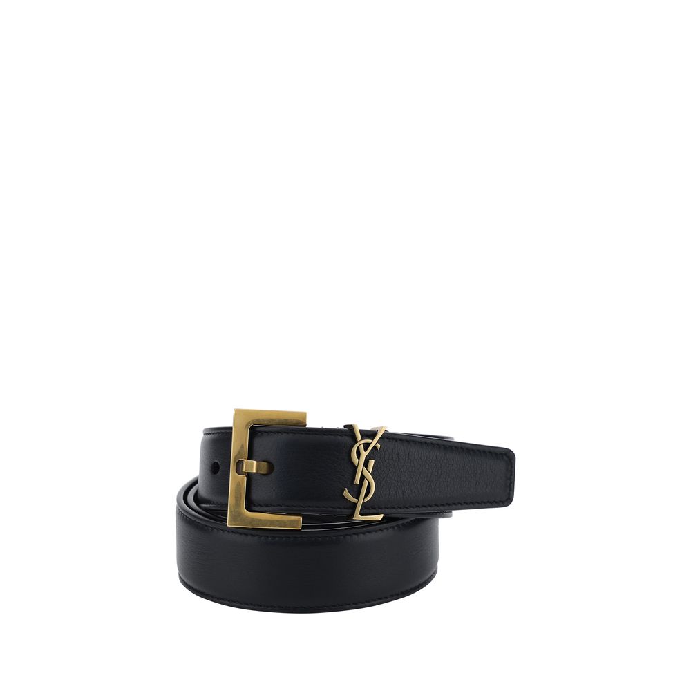 Saint Laurent Cassandre Waist Leather Belt - Black