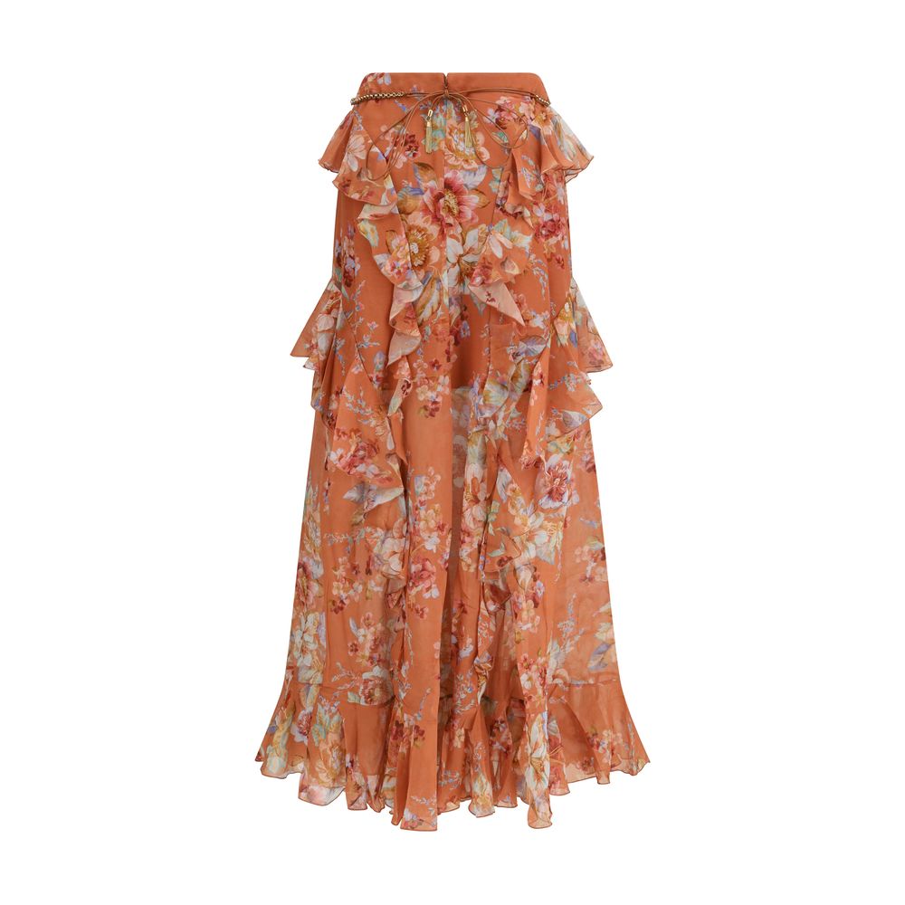 Zimmermann Floral Ruffle Silk-Cotton Long Skirt