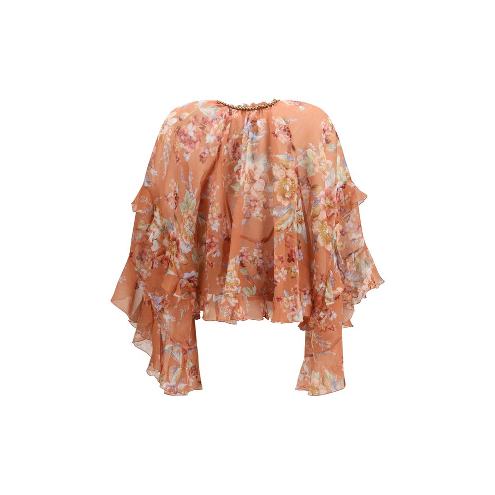 Zimmermann Floral Silk-Cotton Ruffled Blouse