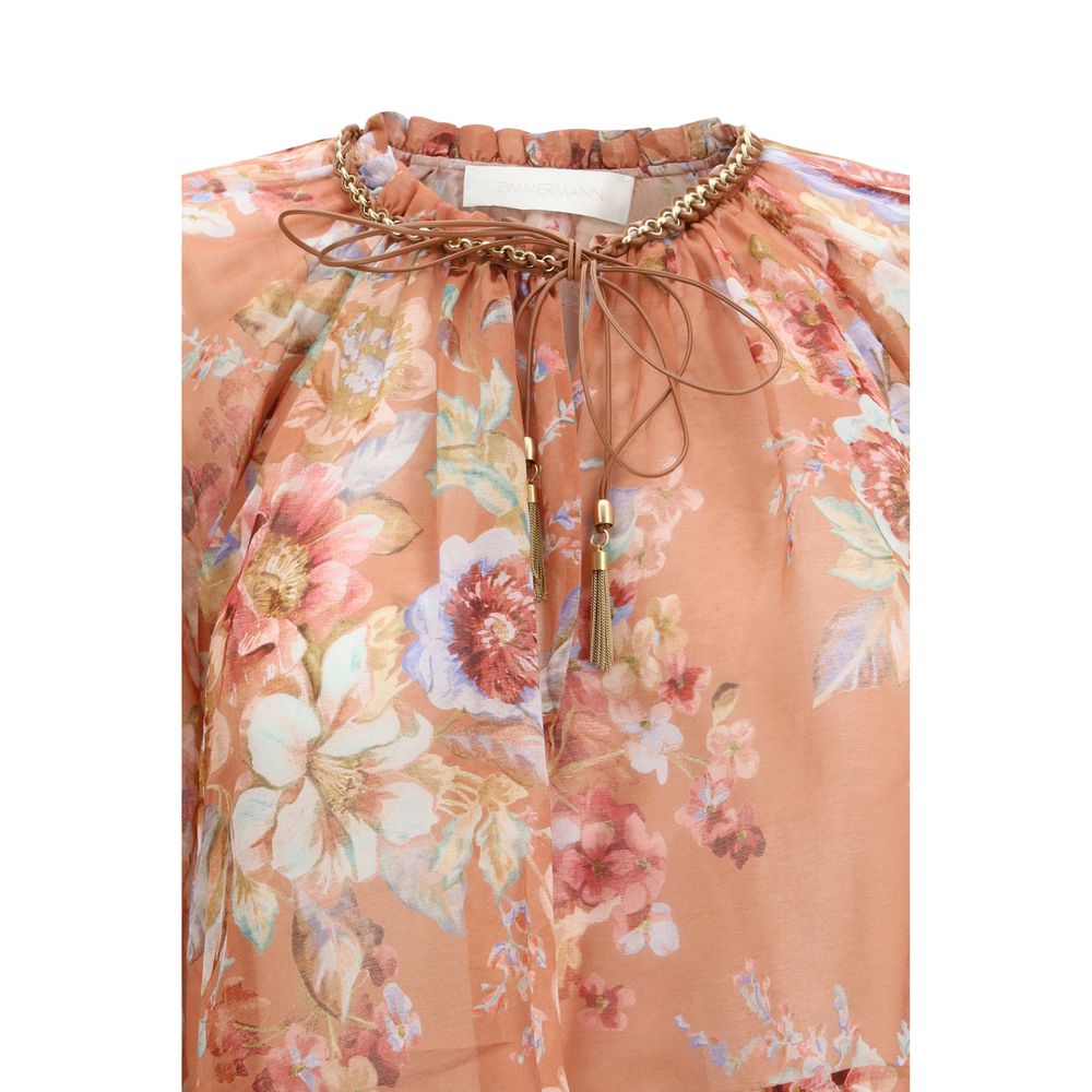 Zimmermann Floral Silk-Cotton Ruffled Blouse