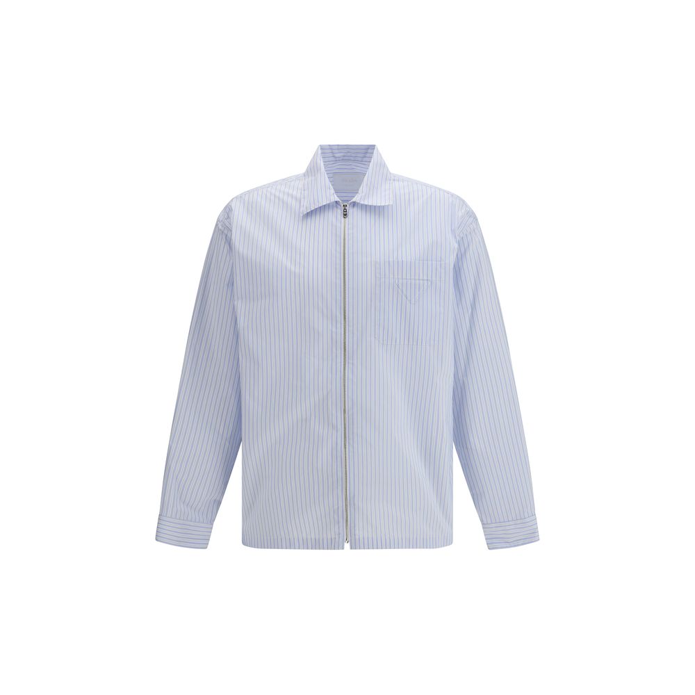 Prada Re-Nylon Striped Shirt Jacket - Blue