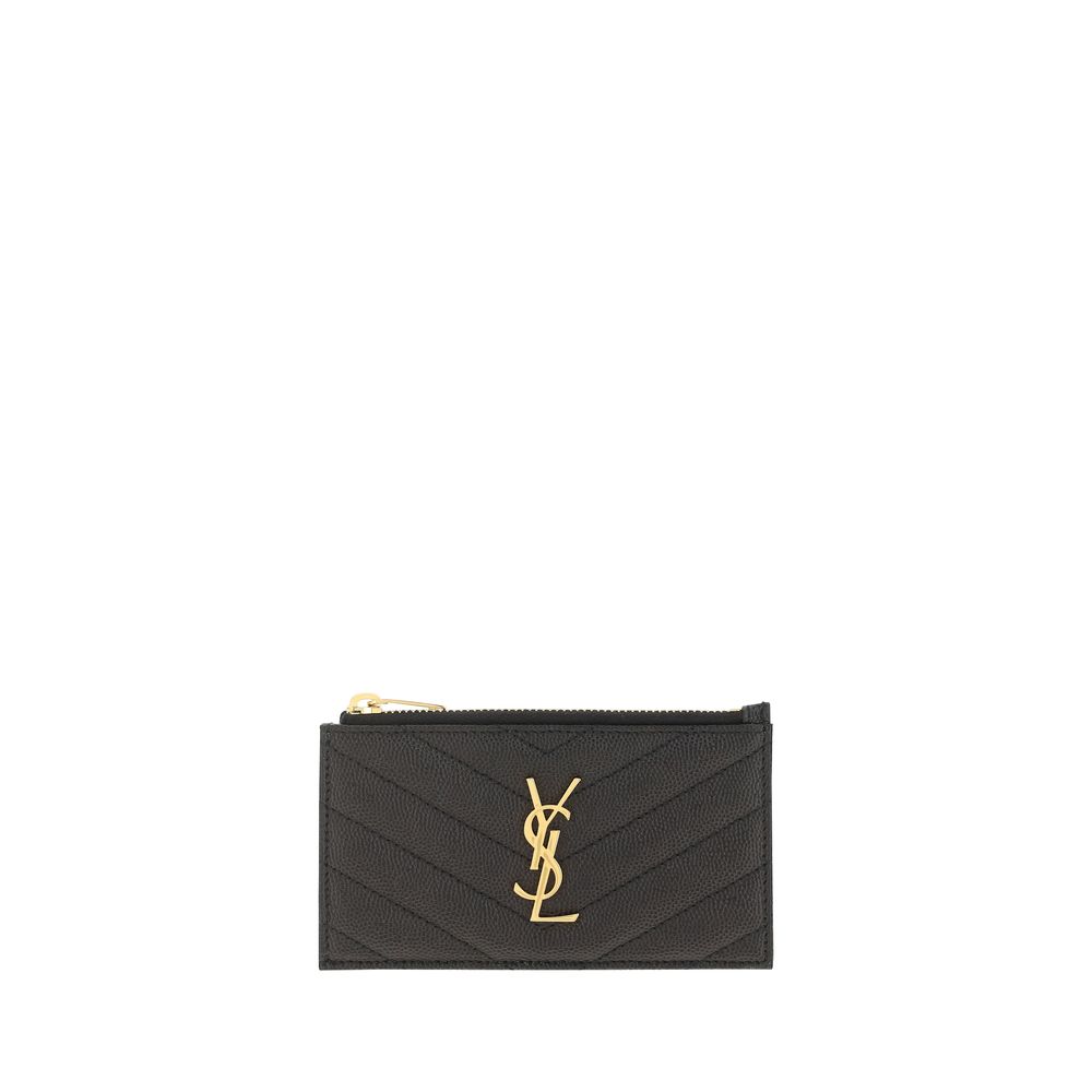 Saint Laurent Cassandre Matelassé Zipped Fragments Card Case - Black