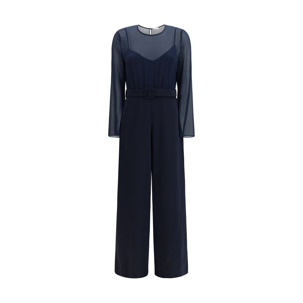 P.A.R.O.S.H. Cady Chiffon Palazzo Pants Jumpsuit - Blue