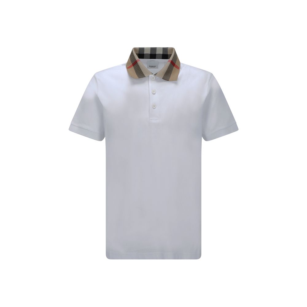 Burberry Checkered Collar White Polo Shirt