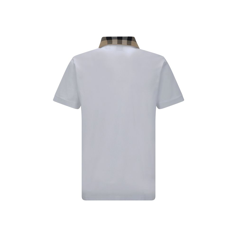 Burberry Checkered Collar White Polo Shirt