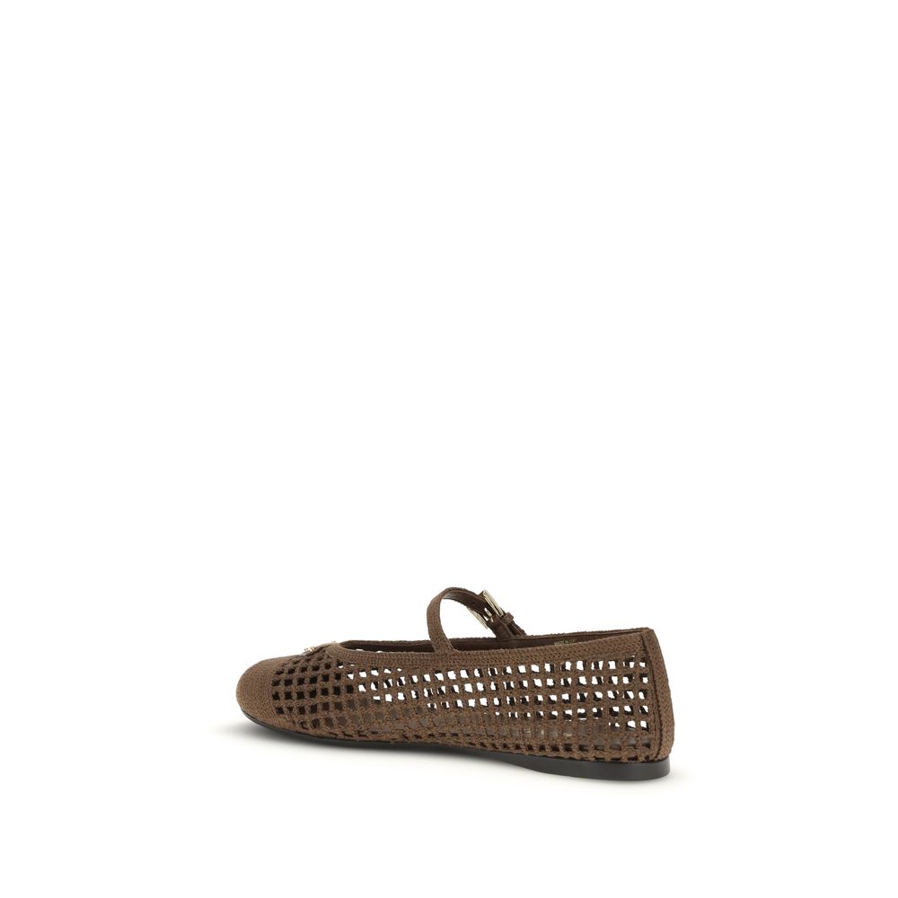 Prada Brown Crochet Mary Jane Shoes