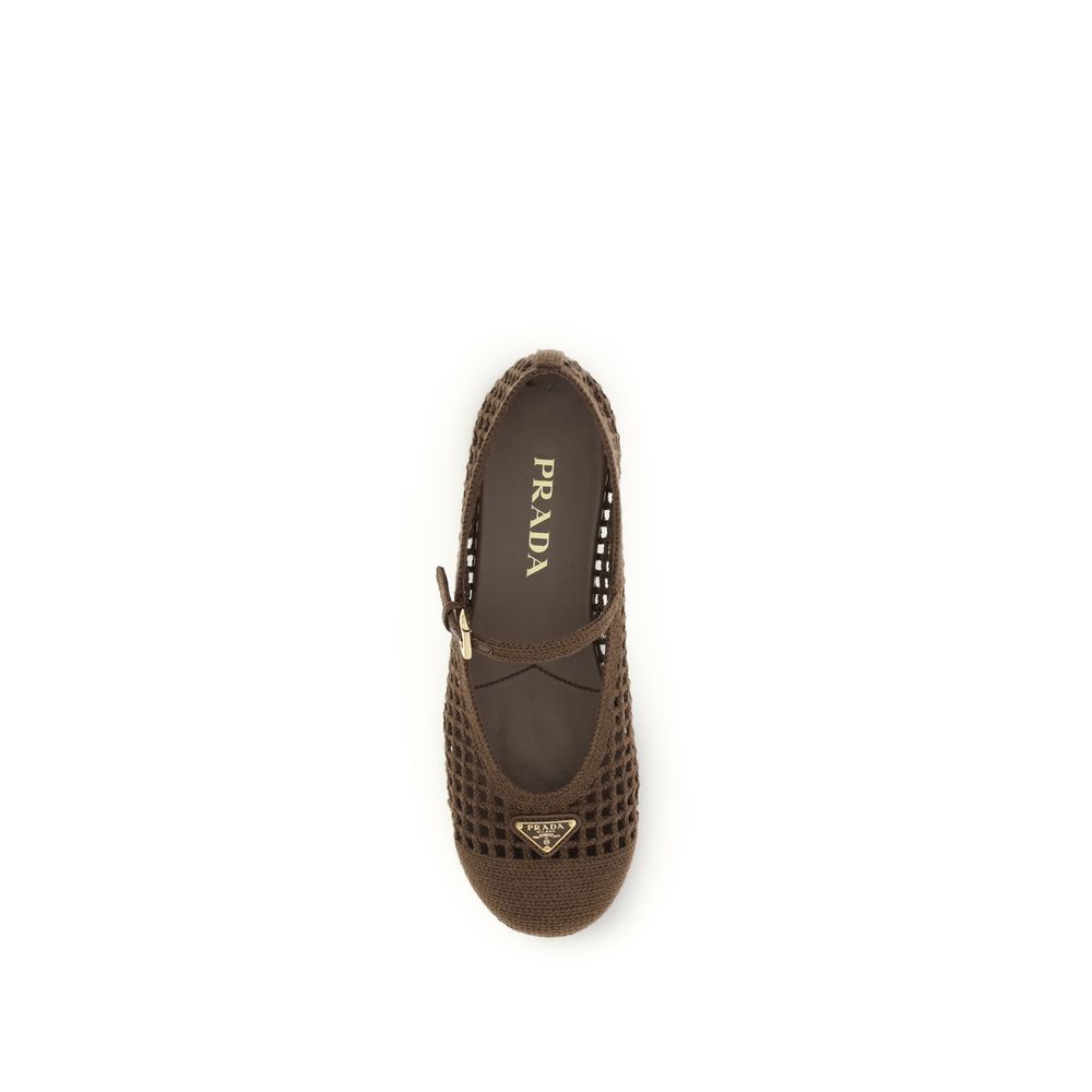 Prada Brown Crochet Mary Jane Shoes