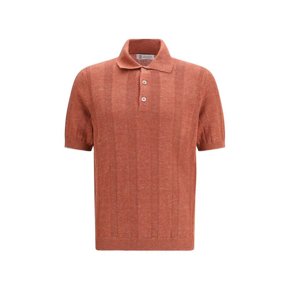 Brunello Cucinelli Burnt Orange Linen Knit Polo Shirt