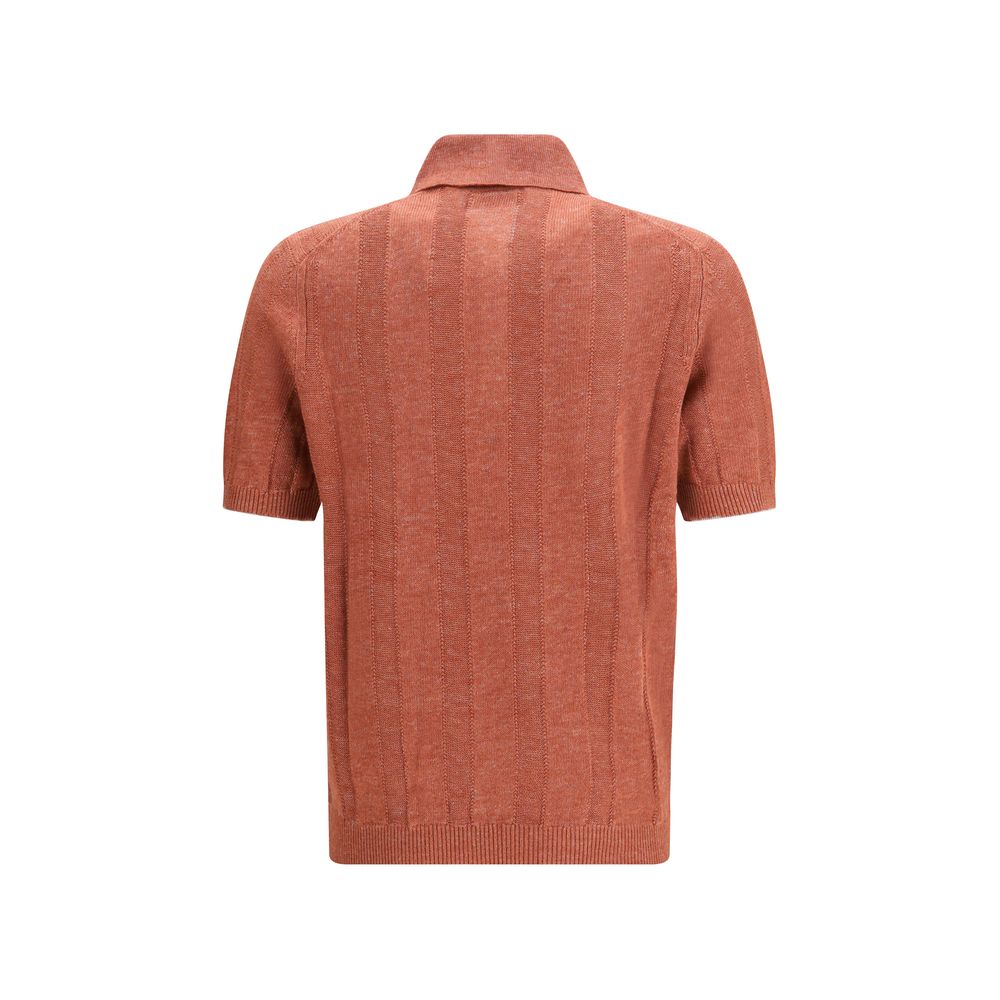 Brunello Cucinelli Burnt Orange Linen Knit Polo Shirt