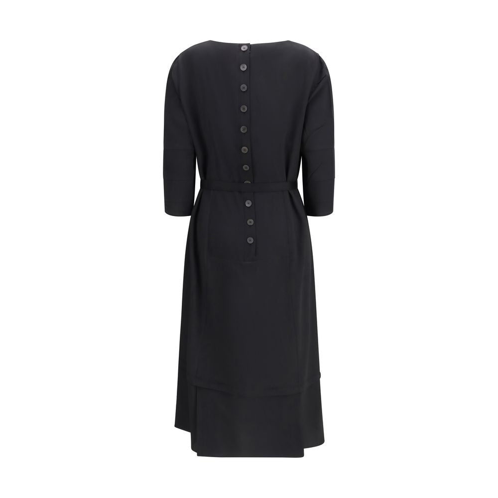 Prada Wool Blend Belted Midi Dress - Black
