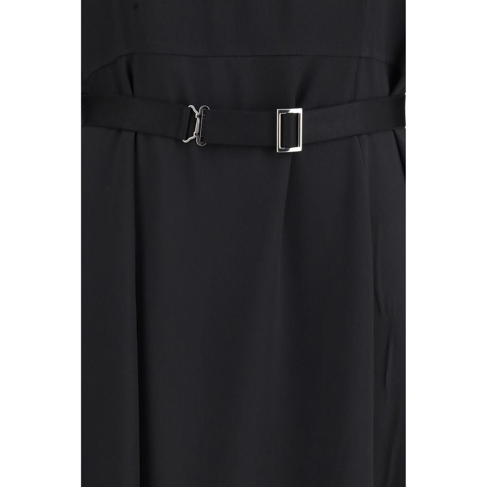 Prada Wool Blend Belted Midi Dress - Black
