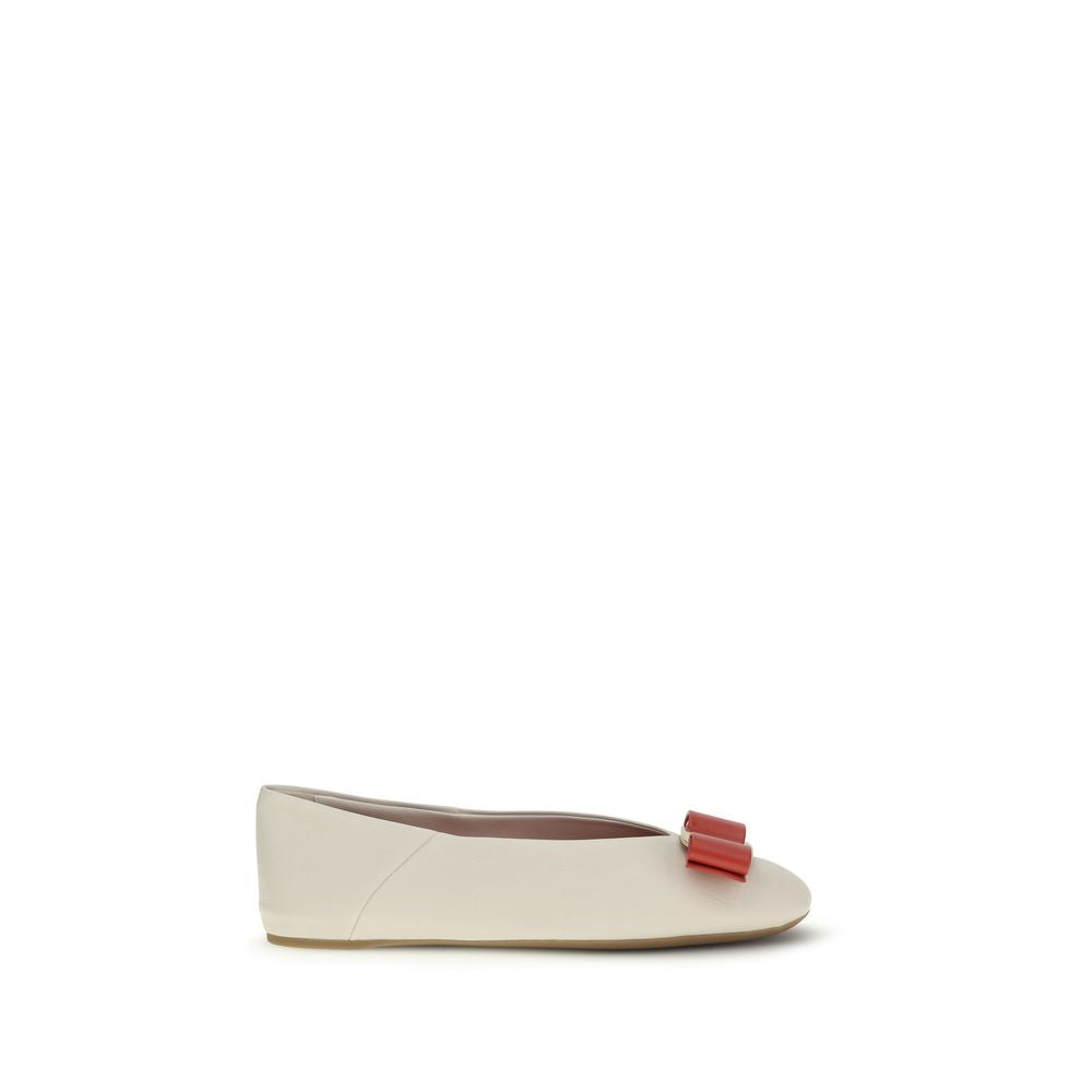 Ferragamo Vara Bow White Leather Ballet Flats