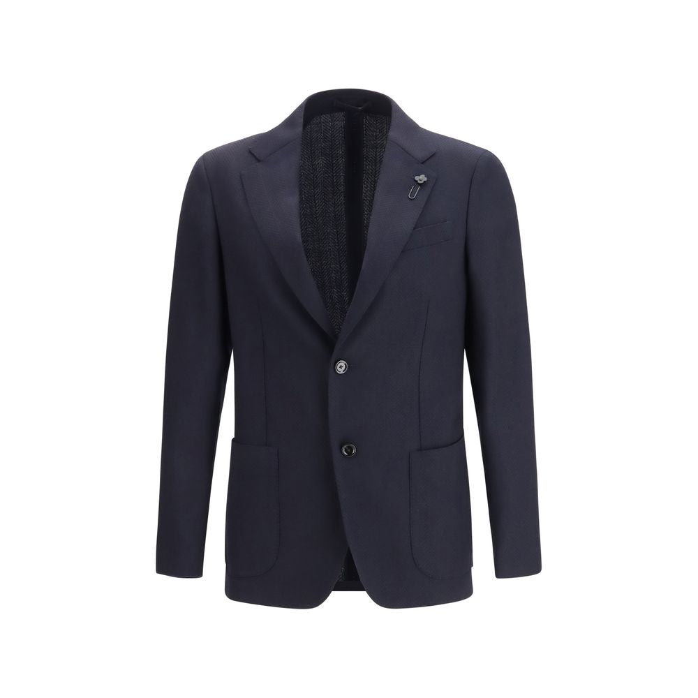 Lardini Roma Blue Fleece Wool Single-Breasted Blazer