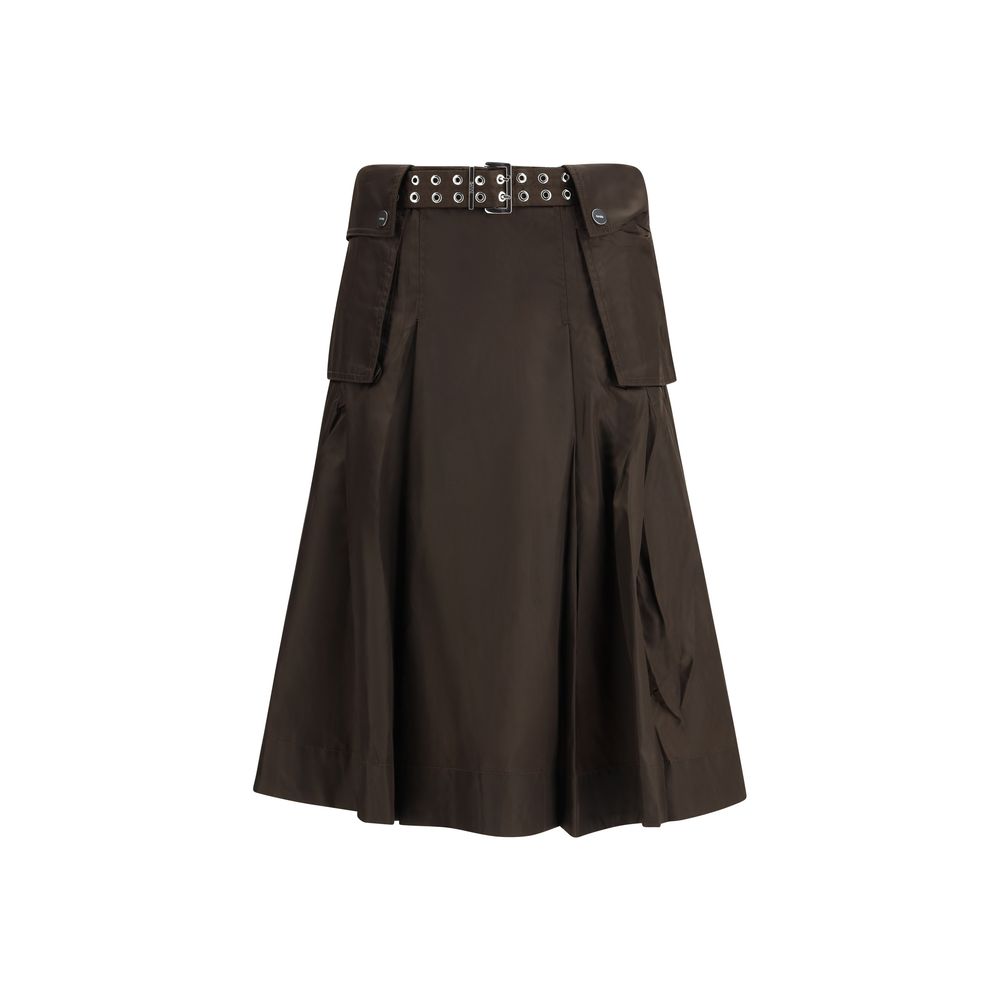 Ganni Long-Midi Skirt With Grommet Belt - Dark Brown