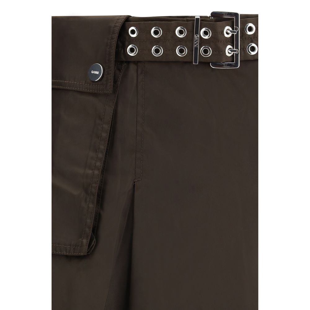 Ganni Long-Midi Skirt With Grommet Belt - Dark Brown