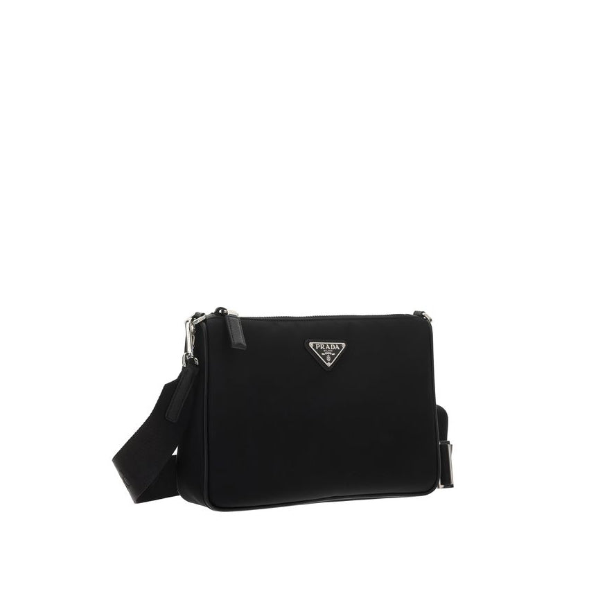 Prada Leather &amp; Re-Nylon Crossbody Bag - Black