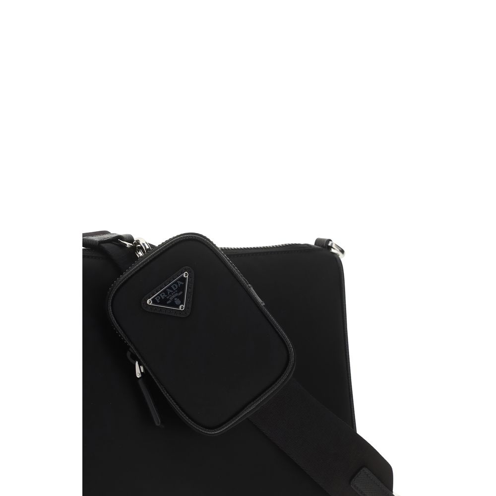 Prada Leather &amp; Re-Nylon Crossbody Bag - Black