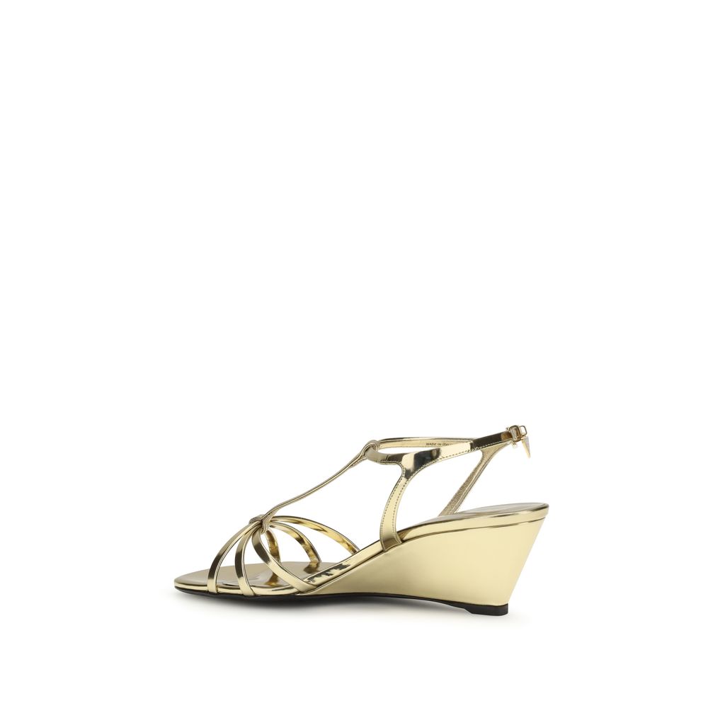 Prada Leather Wedge Sandals - Gold