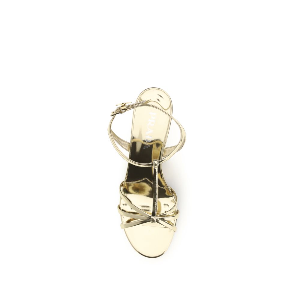 Prada Leather Wedge Sandals - Gold