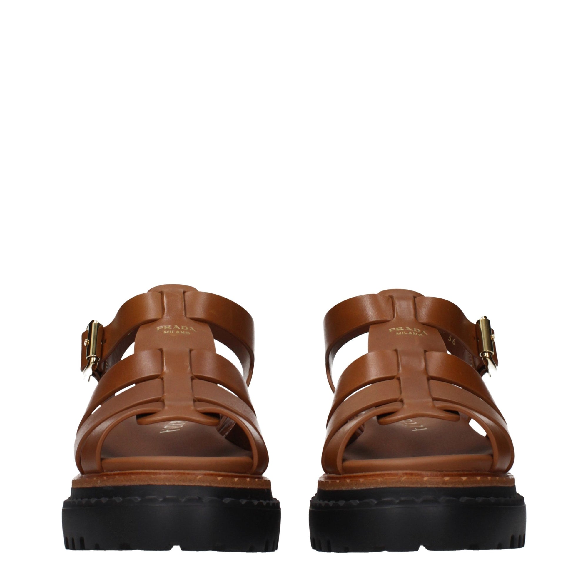 Prada Brown Leather Gladiator Platform Sandals