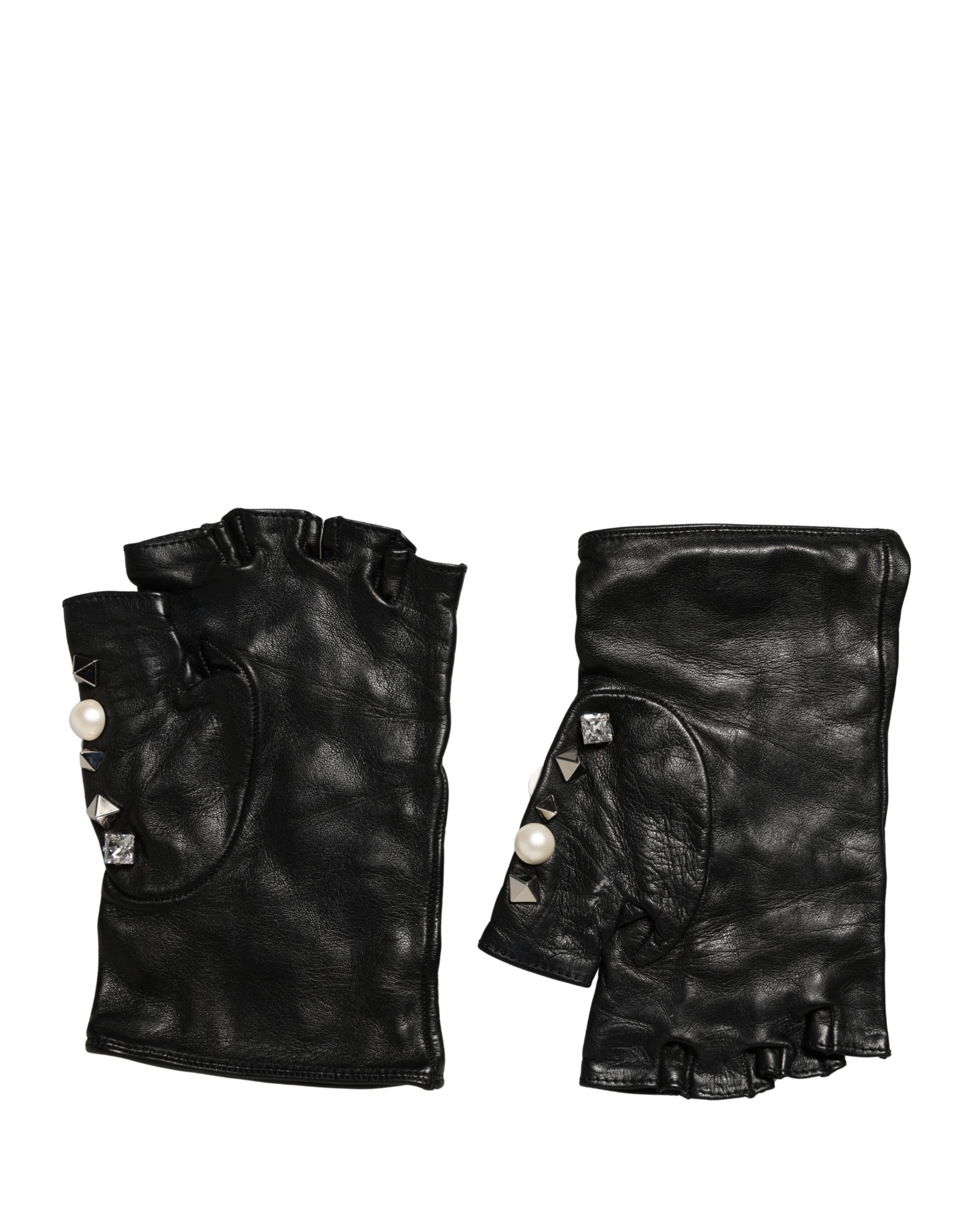 Dolce & Gabbana Pearl & Crystal Embellished Fingerless Gloves - Black