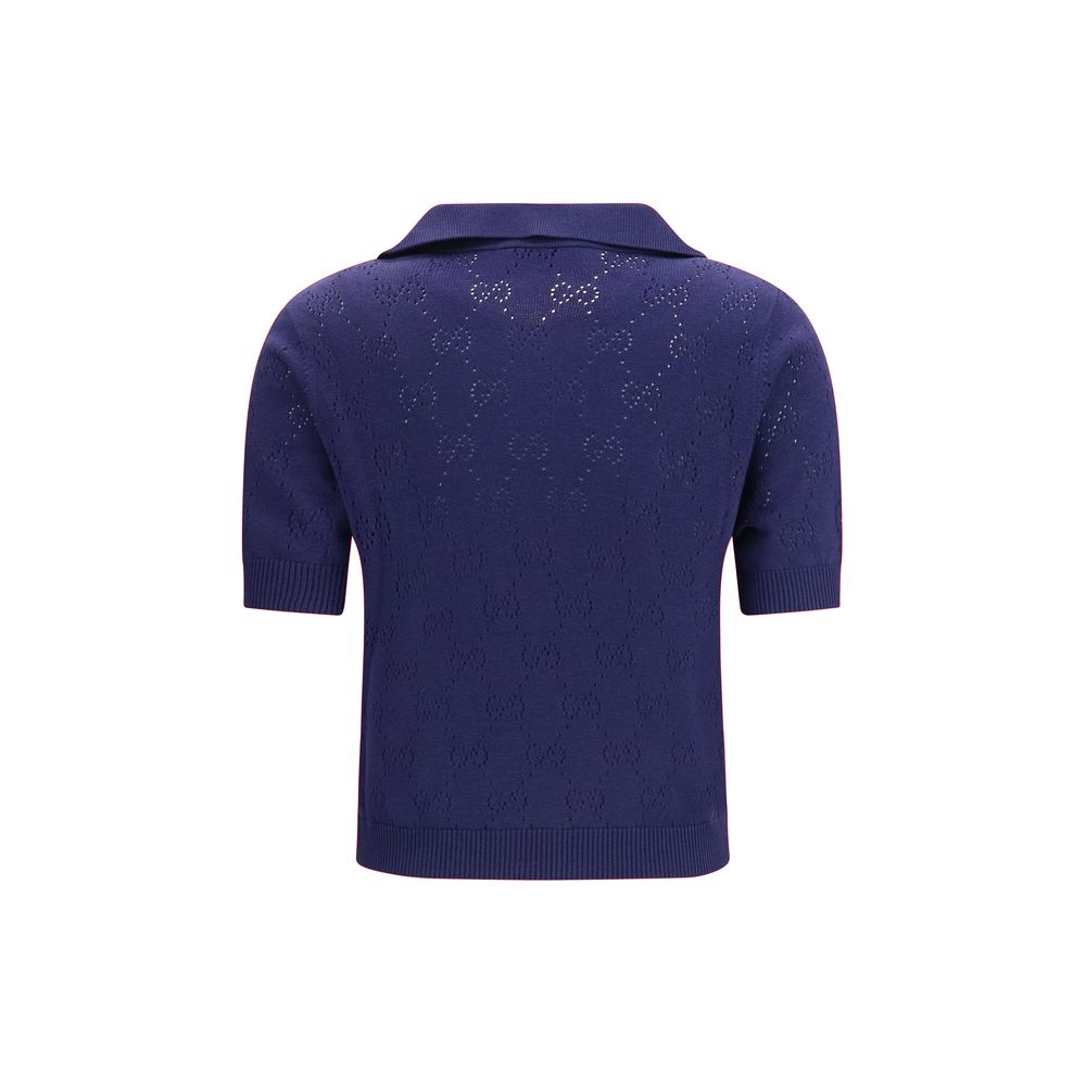 Gucci GG Silk Polo Top - Blue