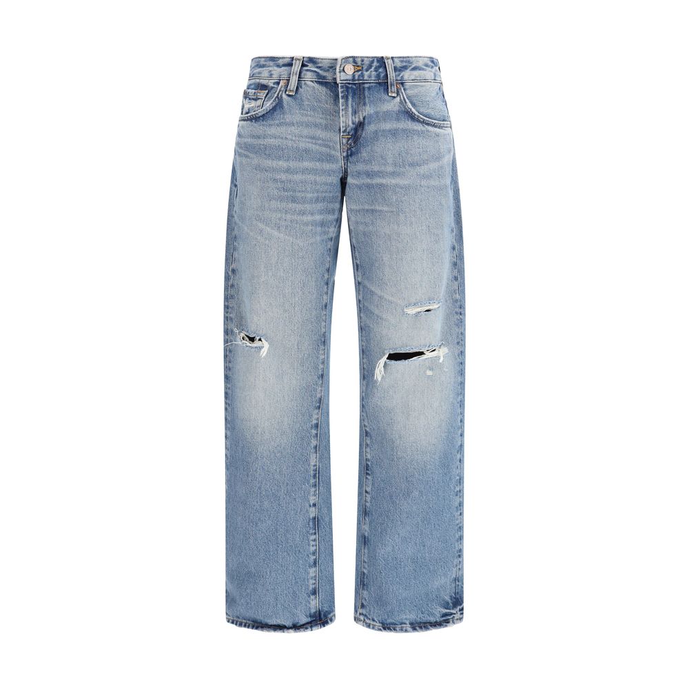 7FOR Ripped & Distressed Light Wash Straight-Leg Jeans