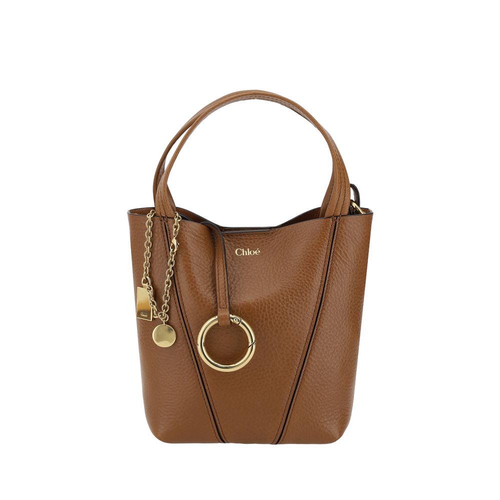 Chloé Small Spin Tote &amp; Shoulder Bag In Grained Leather - Tan Brown