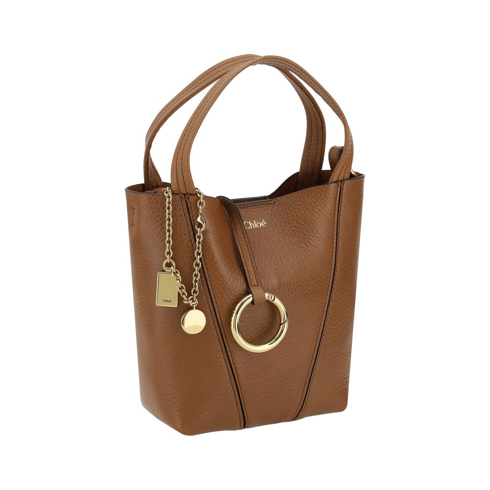 Chloé Small Spin Tote &amp; Shoulder Bag In Grained Leather - Tan Brown