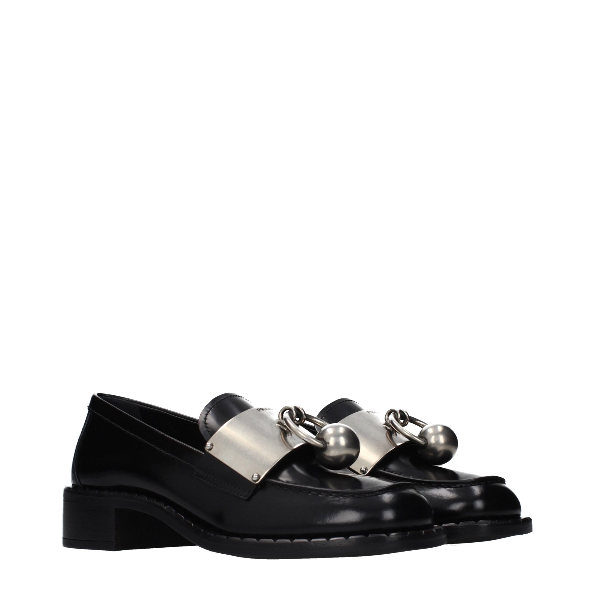 Prada Embellished Low Heel Loafers - Black
