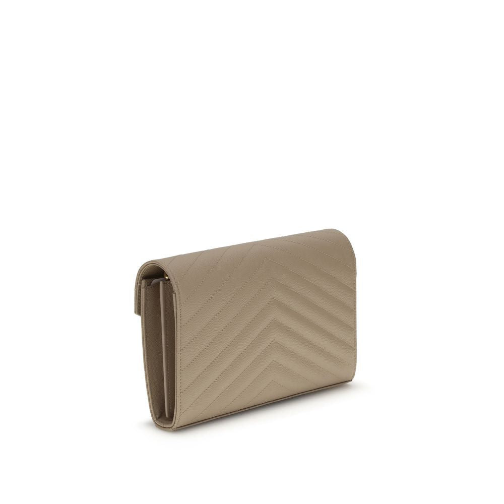 Saint Laurent Classic Cassandre Chain Wallet - Beige 