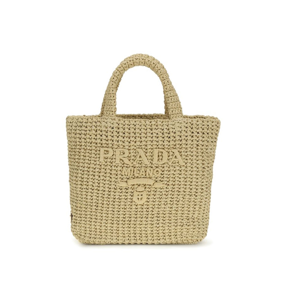 Prada Logo Shopper & Small Crochet Tote - Beige