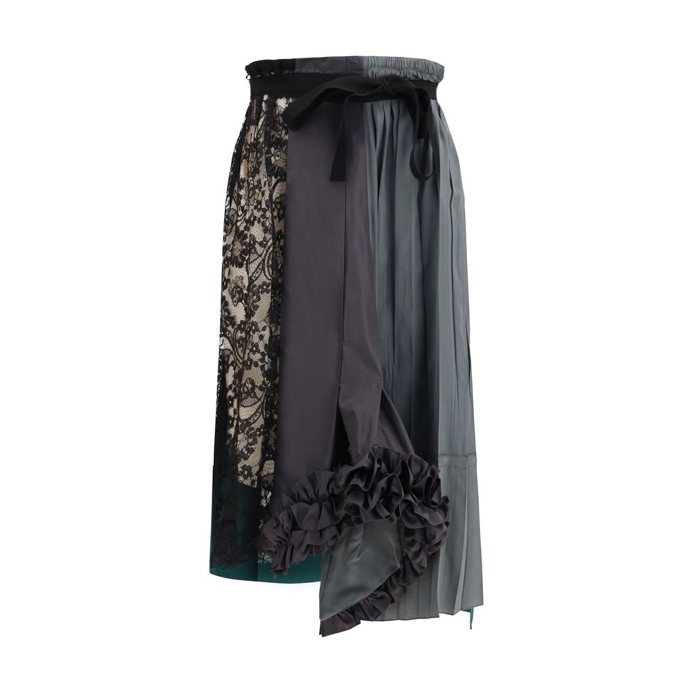 Prada Patchwork Lace &amp; Silk Midi Skirt