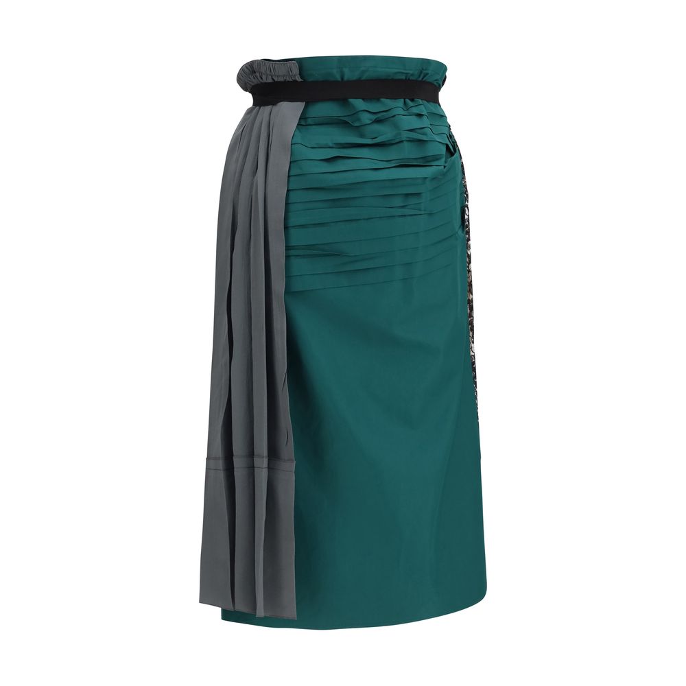 Prada Patchwork Lace &amp; Silk Midi Skirt